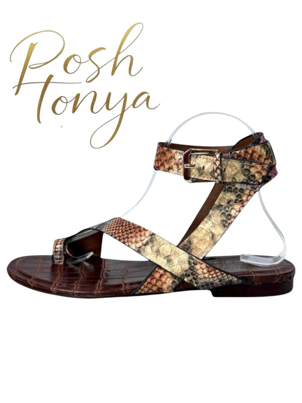 Naturalizer Sally Croc Embossed Snake Print Gladiator Sandals Mauve Size 8